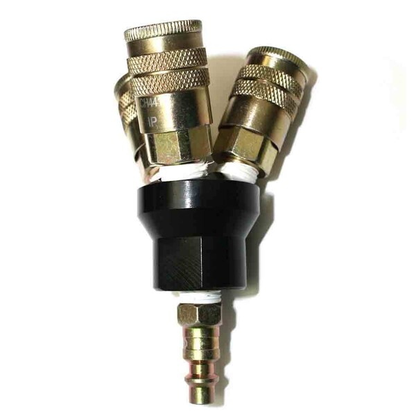 Interstate Pneumatics Aluminum Round Manifold with Three 1/4 Inch Steel Industrial Couplers & One 1/4 Inch Steel Plug Kit FPM44-KH4 - main